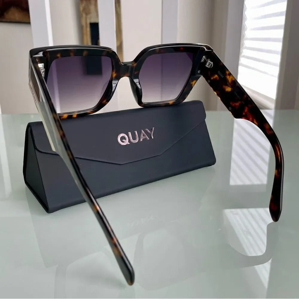 Quay Australia Tortoiseshell Square Sunglasses with Gradient Smoke Lenses